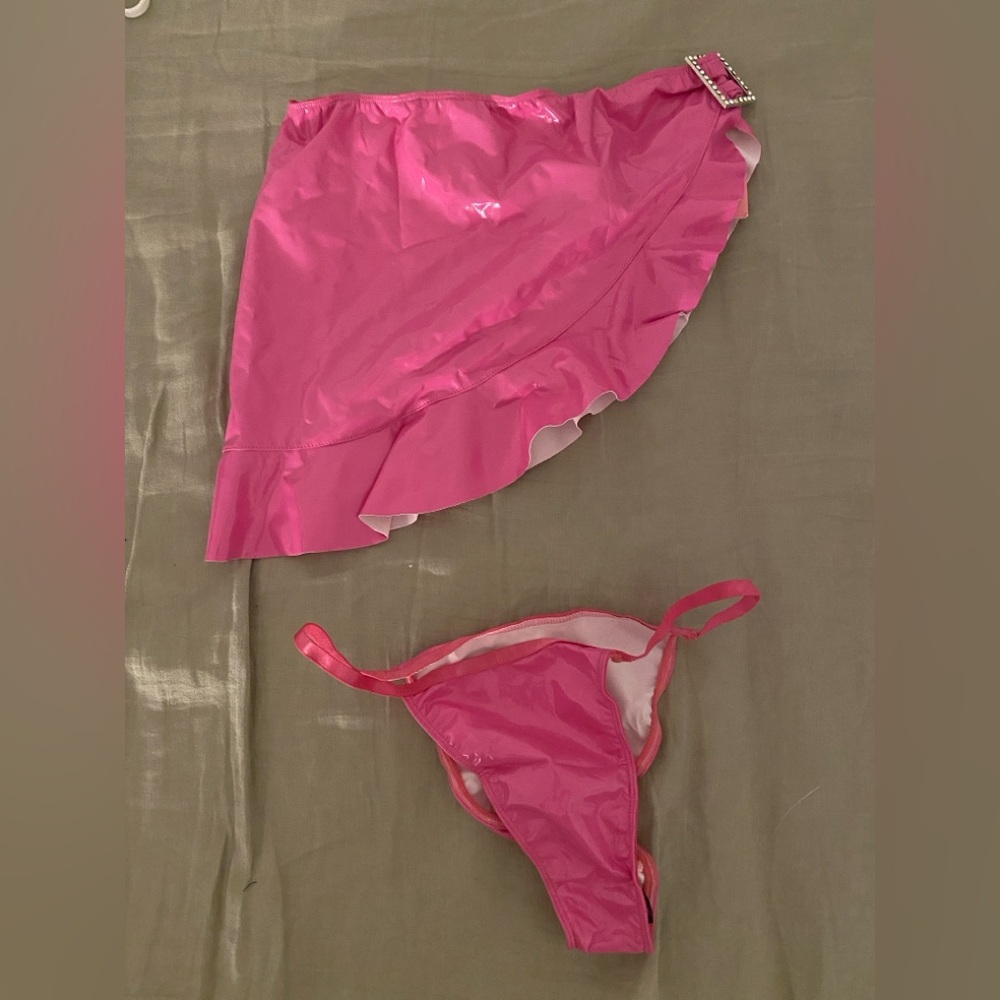 Sugar Thrillz pink plastic mini skirt #dollskill
